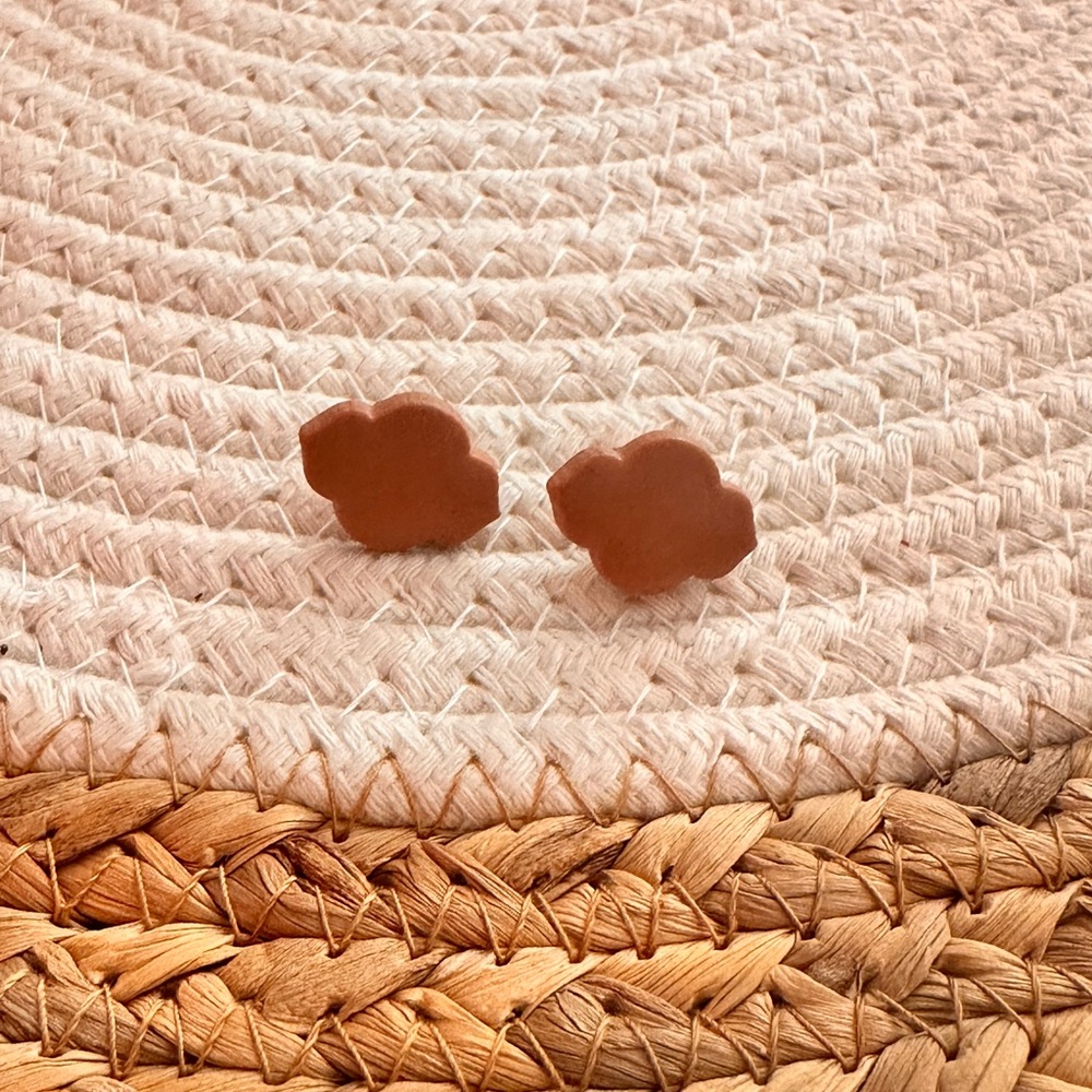 Handmade clay stud earrings, tan